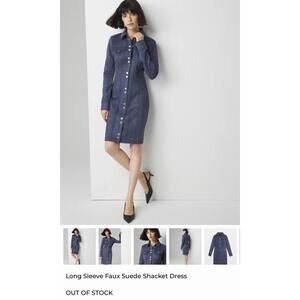 WHBM Long Sleeve Fx Suede Shacket Dress Blue Size 4 Sold Out
